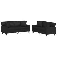 vidaXL 2-delige Loungeset met kussens kunstleer zwart, fauteuil, 3-zitsbank, sofa, 2-zitsbank, bank, 2 zitsbank, zitbank, fauteuil stoel, 2 zits bank
