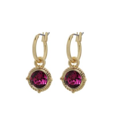 Biba Hang Oorbellen Goud met Swarovski Steentje Fuchsia