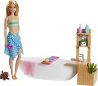 Barbie Bubbelbad Pop en Speelset, Blond, met Bad, Bruispoeder, Puppy en Meer, Cadeau voor kinderen tussen de 3 en 7 jaar