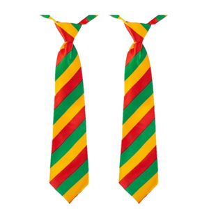 2x stuks carnaval stropdas rood/geel/groen gestreept 40 cm