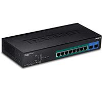 TRENDnet, TPE-082WS, 10-poorts Gigabit PoE+ switch, 8 x Gigabit PoE+ poorten, 2 x DDR-slots, Vlan, QoS, Lacp, en IPv6 ondersteuning, 75 W PoE-082WS