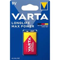 Varta 4722 Longlife Max Power 9V Block batterij 6LR61 (verpakt per stuk) Alkaline E-Block Batterijenideaal voor brandmelder rookmelder stemapparaat, rood