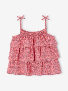 Meisjesblouse met print en ruches roze met print