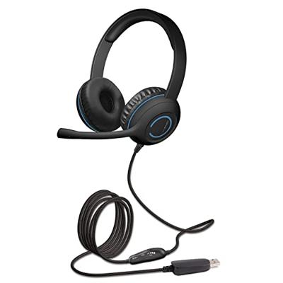 Cyber Acoustics Stereo USB-headset (AC-5008A), in-line bediening voor volume en microfoon dempen, verstelbare microfoonboom voor pc en Mac, perfect voor klaslokaal of thuis