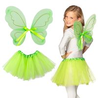 Verkleed set vlinder/fee - vleugels en rokje - groen - kinderen - Carnavalskleding/accessoires - thumbnail