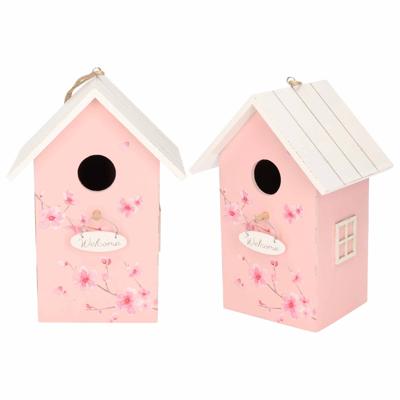 2x Nestkast/vogelhuisje hout roze met wit dak 15 x 12 x 22 cm - Vogelhuisjes 2x Nestkast/vogelhuisje hout roze met wit dak 15 x 12 x 22 cm - Vogelhuisjes