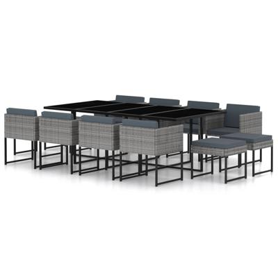 vidaXL 13-delige Tuinset met kussens poly rattan grijs