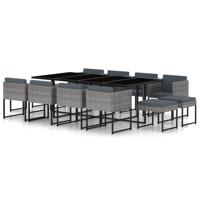 vidaXL 13-delige Tuinset met kussens poly rattan grijs