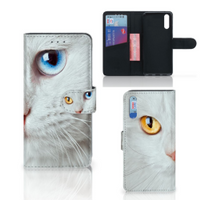 Huawei P20 Telefoonhoesje met Pasjes Witte Kat - thumbnail