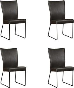 Set van 4 Donkergrijze leren industriële eetkamerstoelen Mate - Granada leer Graphite (donkergrijs leer)