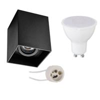 Opbouwspot Set - Pragmi Luxina Pro - GU10 Fitting - Opbouw Vierkant - Mat Zwart - 4W - Helder/Koud Wit 6400K - Verdiept