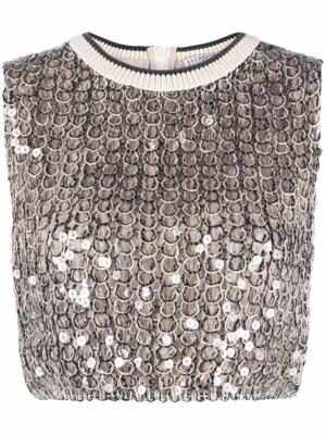Brunello Cucinelli haut en maille à sequins brodés - Noir