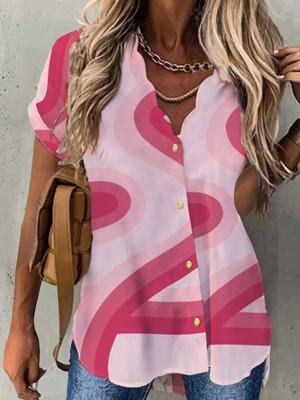 Casual Abstract Kort Mouw Blouse