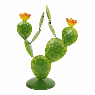 Metalen Cactus Plat met Bloemen Small Metalen Cactus Plat met Bloemen Small
