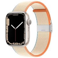 By Qubix - Nylon bandje met klemsluiting - Beige - Compatible met Apple Watch 44mm / 45mm / 46mm / 49mm - Compatible Apple watch bandjes