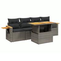 vidaXL 5-delige Loungeset met kussens poly rattan grijs, tuinset, tuinmeubel, terrasset, tuinbank, terrasmeubel, loungebank, loungeset tuin