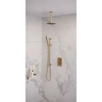 Regendoucheset Inbouw Brauer Gold Edition Thermostatisch 20 cm met 3-Weg Omstelling, Plafondarm, Glijstang en Staaf Handdouche Geborsteld Goud Brauer