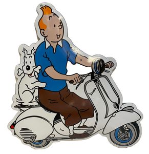 Kuifje met Bobbie Op Een Vespa Scooter Diecut Emaille Bord 44 x 45 cm