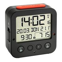 TFA Dostmann Bingo Wekker Digitaal Met Radioklok, 60.2528.01, Met Binnentemperatuur, 2 Alarmen, Met Datum En Werkdag, (L) 81 x (B) 33 x (H) 81 mm, Zwart/Rood