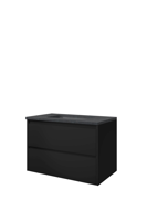Proline hardsteen Elegant wastafelonderkast met 2 lades en hardstenen wastafel met 1 kraangat 80 x 54,5 x 46 cm, mat zwart