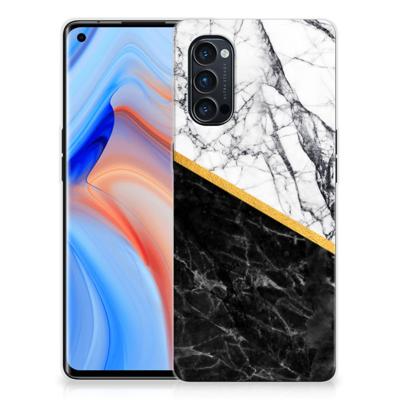 OPPO Reno4 Pro 5G TPU Siliconen Hoesje Marmer Wit Zwart - Origineel Cadeau Man