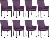 Set van 8 Paarse leren moderne eetkamerstoelen Deal - met armleuning poot vierkant zwart met wiel - Toledo Leer Aubergine (paars leer) - thumbnail