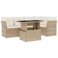 vidaXL 6-delige Loungeset met kussens poly rattan beige