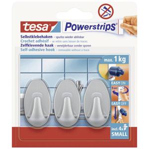 tesa POWERSTRIPS® Zelfklevende haak Small Ovaal Chroom (mat) Inhoud: 3 stuk(s)