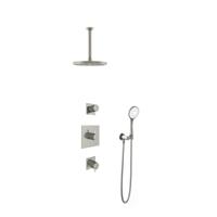 Hotbath Get Together doucheset met 2 stopkranen met 3 standen-handdouche, 30 cm plafondbuis, 25 cm hoofddouche, geborsteld nikkel