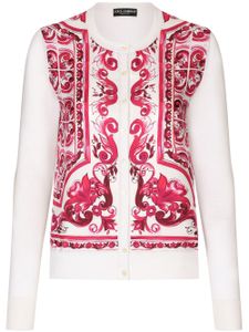 Dolce & Gabbana cardigan en soie à imprimé Majolica - Blanc