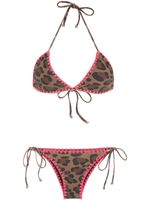 Brigitte bikini imprimé à détails en crochet - Marron