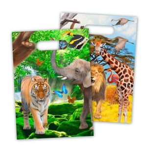 8x stuks Safari/jungle thema kinderfeestje feestzakjes/uitdeelzakjes 16,5 x 23 cm   -