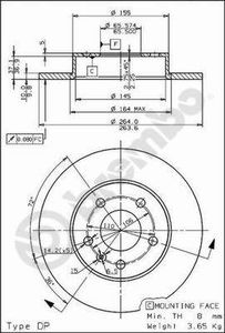 Remschijf BREMBO, Remschijftype: Gespleten, u.a. für Vauxhall, Opel, Chevrolet