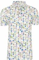 R2 Amsterdam Heren Polo Pique Wit Multicolor Print Modern Fit