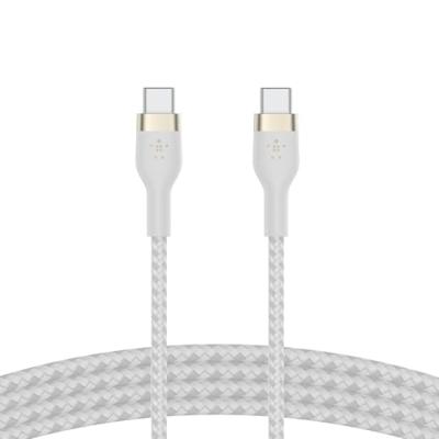 Belkin BoostCharge Pro Flex gevlochten USB Type C/C-kabel, USB-IF-gecertificeerde Power Delivery PD-snellaadkabel voor iPhone 16, Samsung Galaxy S24, Pixel, iPad, Nintendo Switch en meer, 2 m, wit