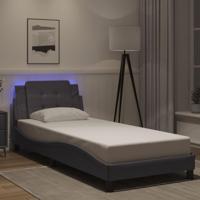 vidaXL Bedframe met LED-verlichting kunstleer grijs 90x200 cm, bed, bed ombouw, eenpersoonsbed, bedbodem, slaapkamermeubel, 1 persoonsbed, logeerbed