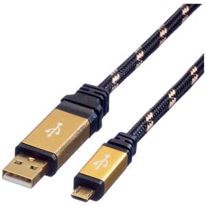 ROLINE GOLD USB 2.0 Kabel, USB A Male - Micro USB B Male, 0,8 m