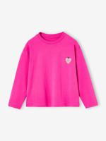 T-shirt Basics motief op de borst meisjes fuchsia