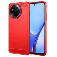 Realme V50s Geborsteld TPU Hoesje - Koolstofvezel - Rood