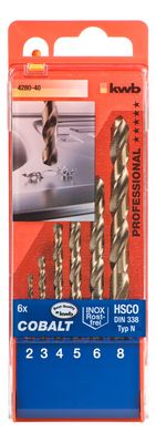 kwb 428040 HSS-Co Metaal-spiraalboorset 6-delig 2 mm, 3 mm, 4 mm, 5 mm, 6 mm, 8 mm M35 DIN 338 Cilinderschacht 1 stuk(s)
