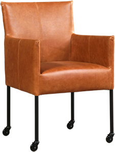 Cognac leren moderne kuipstoel Desire - poot rond zwart met wiel - Vintage Leer Cognac (cognac leer)