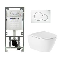 QeramiQ Salina Toiletset - rimless - diepspoel - softclose - quickrelease zitting - Geberit Sigma20 bedieningsplaat RVS geborsteld - wit 0701131/sw53748/sw96855/sw96857/