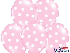 Ballon baby roze pastel met witte stippen 6 stuks