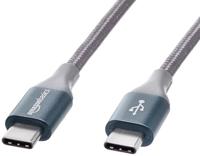 Amazon Basics Snellaadkabel, USB-C naar USB-A 2.0, omwikkeld met nylon vlecht, 480 MBit/s, USB-IF-gecertificeerd, voor Apple iPhone 15, iPad, Samsung Galaxy, tablets, laptops, 3 m, donkergrijs
