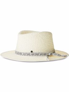 Maison Michel chapeau tressé André à bande logo - Blanc