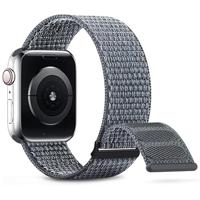 By Qubix - Nylon sport loop band - Grijsgroen - Extra sterke klittenbandsluiting - Compatible met Apple Watch 38mm / 40mm / 41mm / 42mm - Compatible