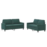 vidaXL 2-delige Loungeset met kussens fluweel donkergroen, fauteuil, 3-zitsbank, sofa, 2-zitsbank, bank, 2 zitsbank, zitbank, fauteuil stoel
