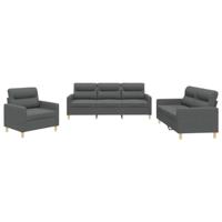 vidaXL 3-delige Loungeset met kussens stof donkergrijs, fauteuil, 3-zitsbank, sofa, 2-zitsbank, bank, 2 zitsbank, zitbank, fauteuil stoel, 2 zits bank