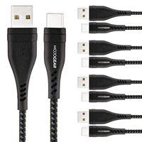 5x MOJOGEAR USB-C naar USB kabel Extra Sterk - 1,5 meter nylon kabel - compatibel met Oppo/OnePlus/Motorola/Huawei/Sony/iPhone 15, iPhone 16 kabel - Zwart/Donkergrijs [VOORDEELVERPAKKING]