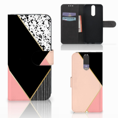 Huawei Mate 10 Lite Book Case Zwart Roze Vormen